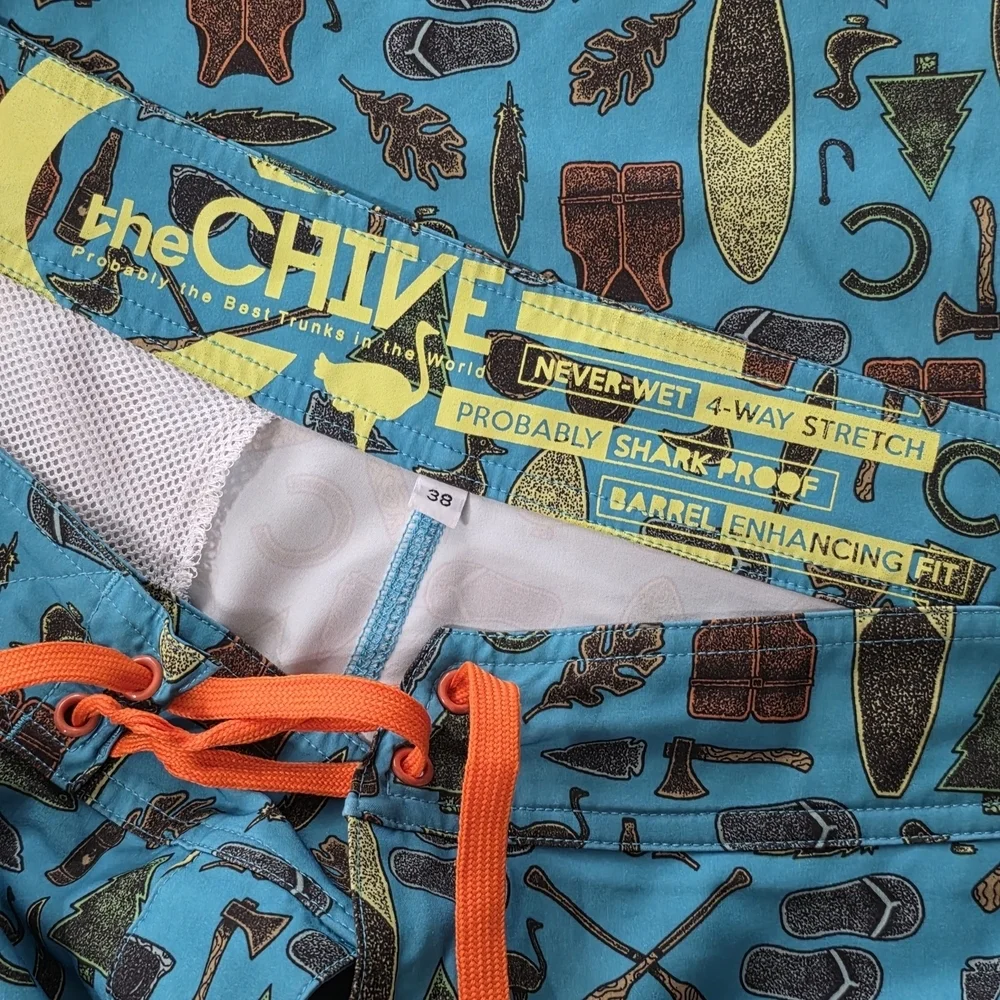 Blue Patterned Swim Shorts